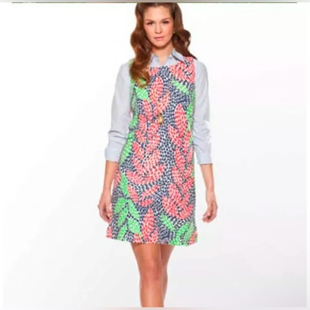 LILLY PULITZER Womens 4 Stephanie Shift Dress Open Call Ikat Leaf Caterpillers